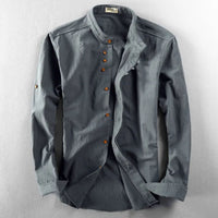 Slim-Fit Cotton-Linen Shirt Benedict – Classic Stand-Up Collar-Dark Grey-L-State of Style