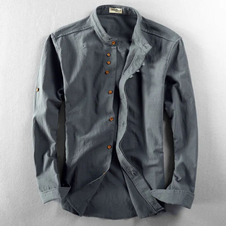 Slim-Fit Cotton-Linen Shirt Benedict – Classic Stand-Up Collar-Dark Grey-L-State of Style