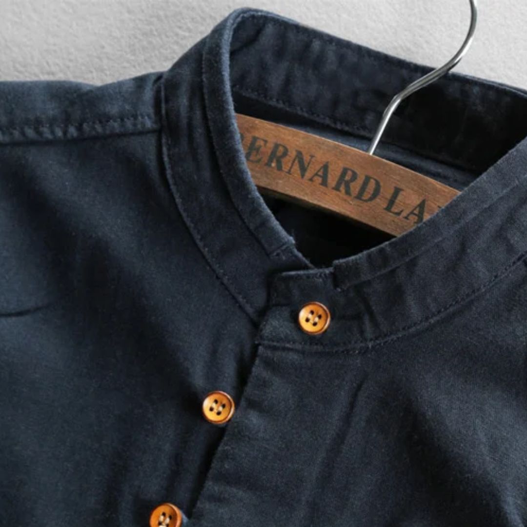 Slim-Fit Cotton-Linen Shirt Benedict – Classic Stand-Up Collar-Grey-L-State of Style