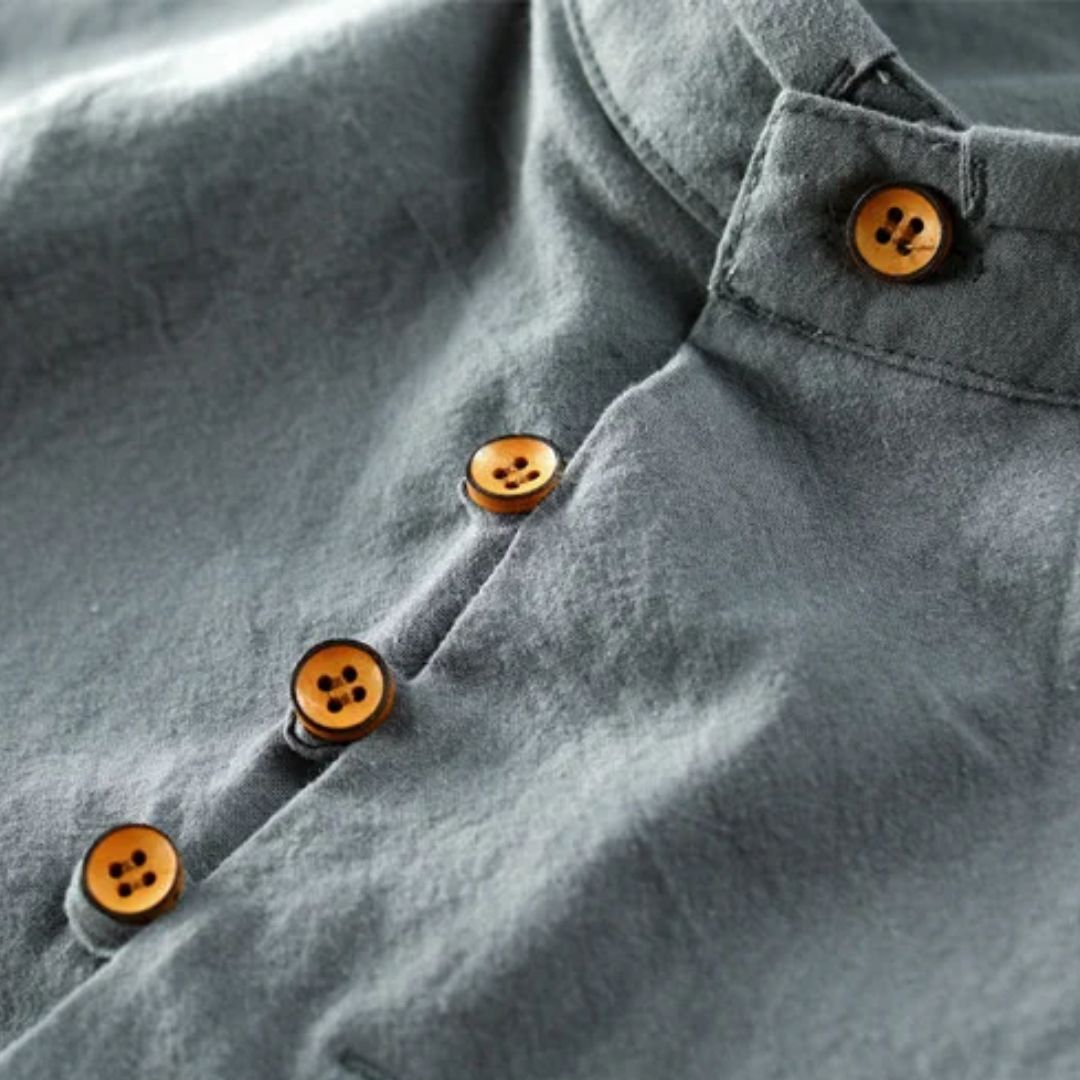 Slim-Fit Cotton-Linen Shirt Benedict – Classic Stand-Up Collar-Grey-L-State of Style
