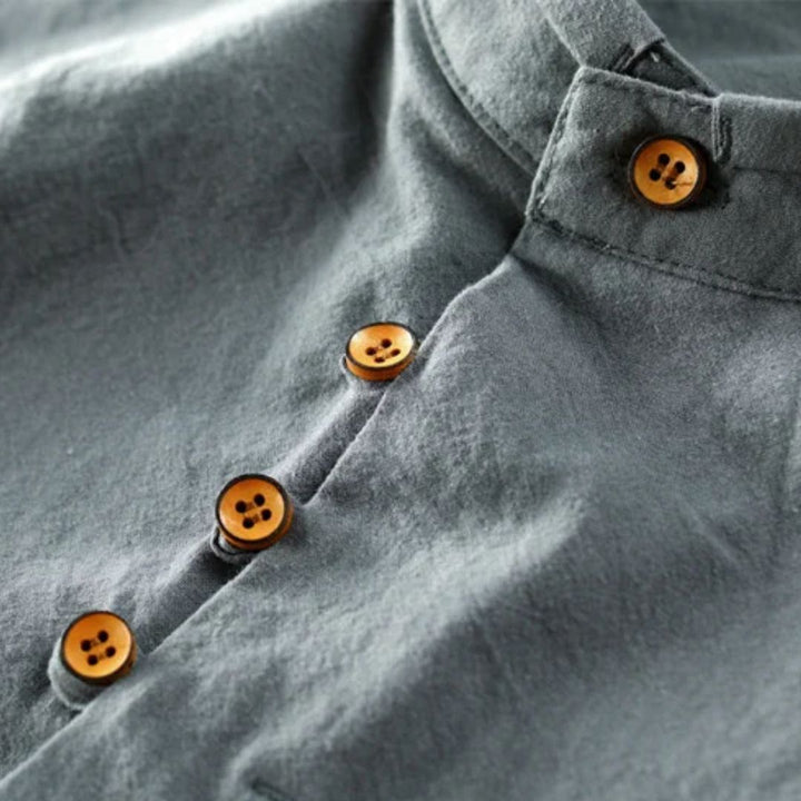 Slim-Fit Cotton-Linen Shirt Benedict – Classic Stand-Up Collar-Grey-L-State of Style