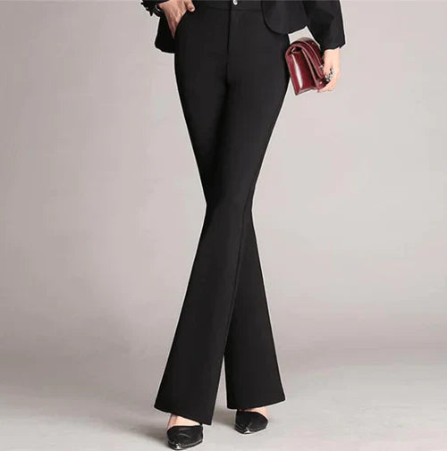 Slim Fit Flared High Waist Trousers – Mila-Black-S-State of Style