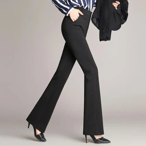 Slim Fit Flared High Waist Trousers – Mila-Black-S-State of Style