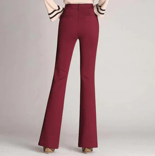 Slim Fit Flared High Waist Trousers – Mila-Bordeaux red-S-State of Style