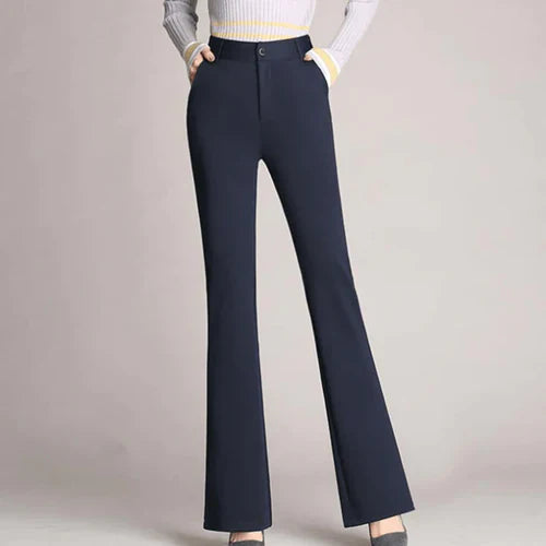 Slim Fit Flared High Waist Trousers – Mila-Dark blue-S-State of Style