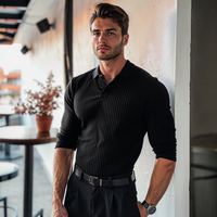 Slim Fit Knitted Sweater Shirt-Black-S-State of Style