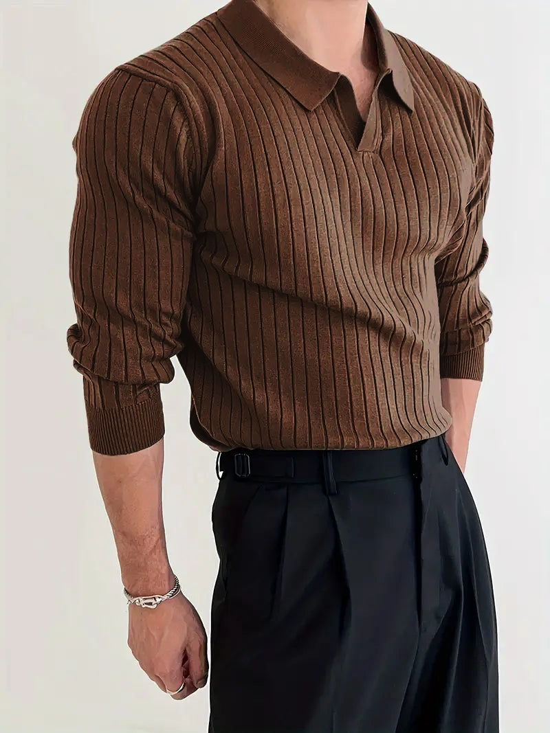 Slim Fit Knitted Sweater Shirt-Brown-S-State of Style