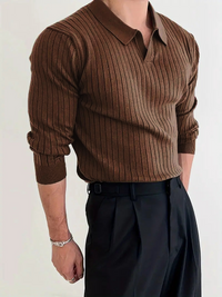 Slim Fit Knitted Sweater Shirt-Brown-S-State of Style