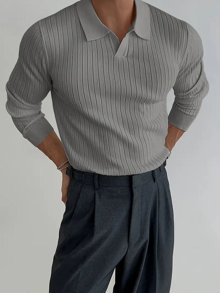 Slim Fit Knitted Sweater Shirt-Gray-S-State of Style