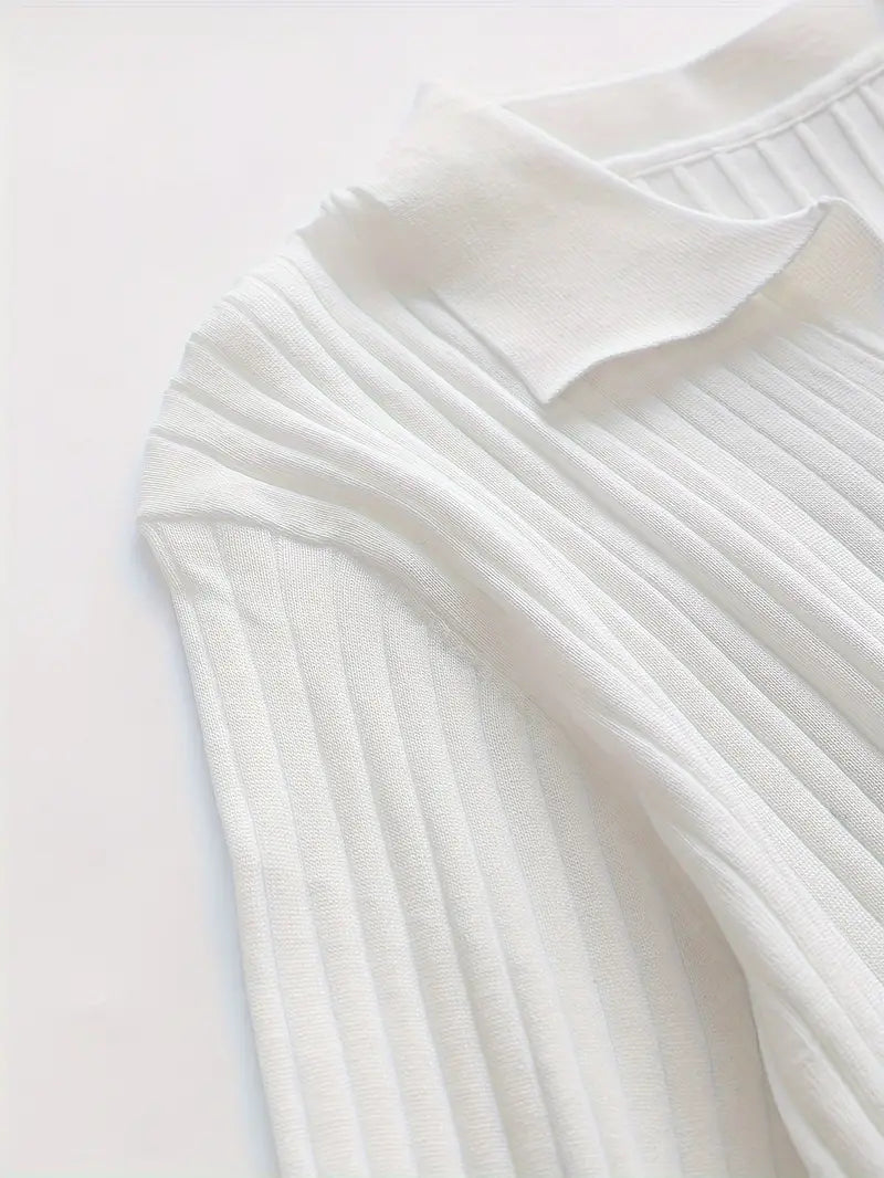 Slim Fit Knitted Sweater Shirt-White-S-State of Style