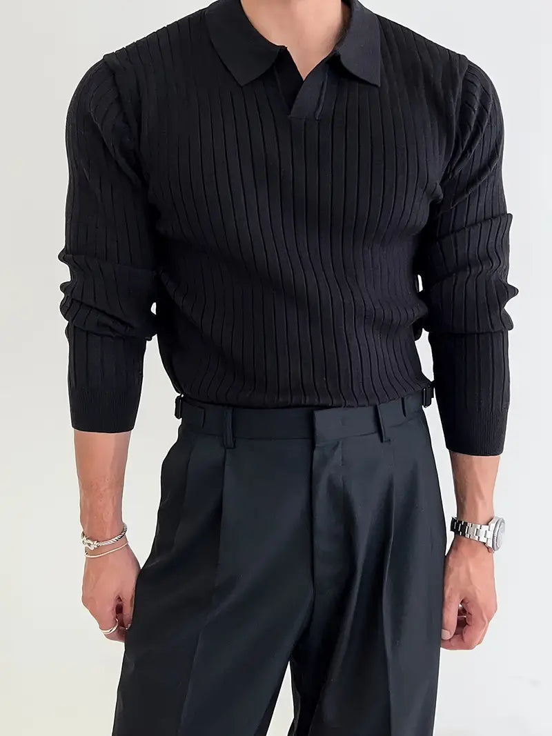Slim Fit Knitted Sweater Shirt-White-S-State of Style