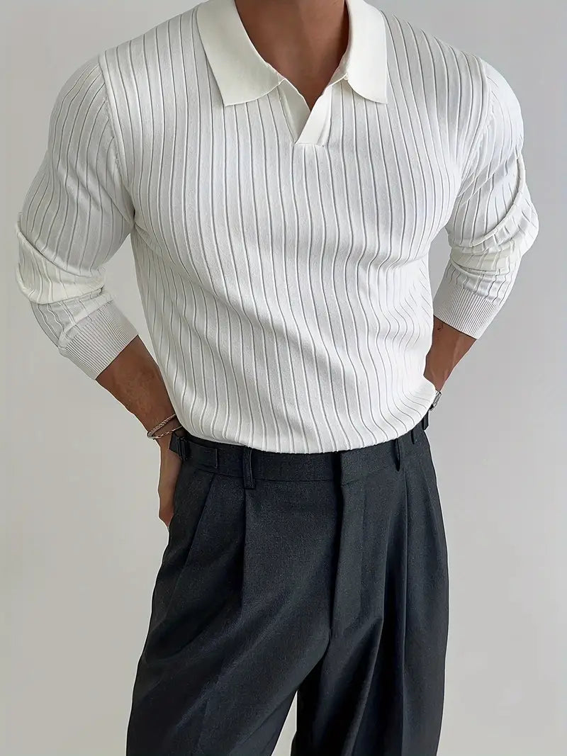 Slim Fit Knitted Sweater Shirt-White-S-State of Style