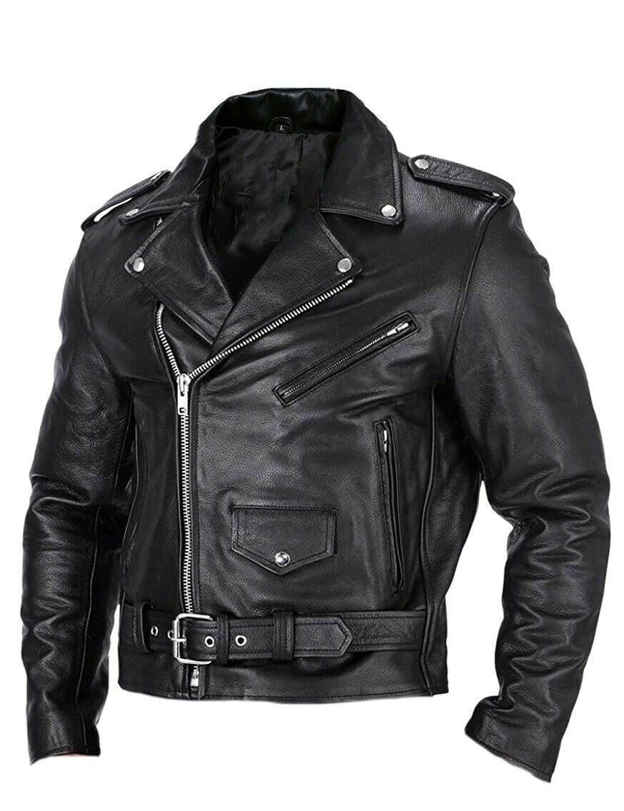 Slim Fit Leather Men's Motorcycle Jacket with Stand-Up Collar - Ryder-Black-XS-State of Style