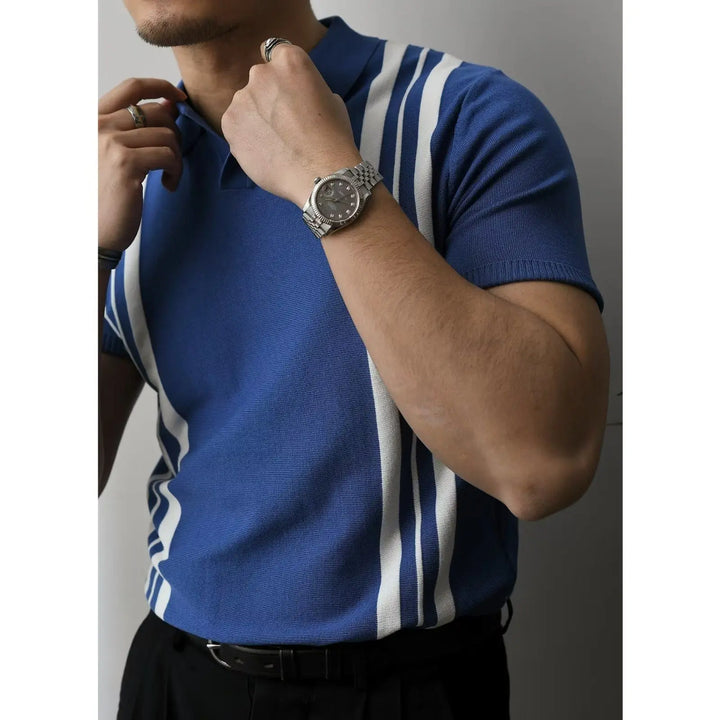 Slim Fit Men's Polo Shirt with Zip – Fabrizio-Blue Striped-S-State of Style