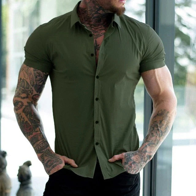 Slim Fit Men's Shirt with Short Sleeves - Luca-Green-M-State of Style