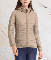 Slim Fit Puffy Jacket with Zipper | MAYLEE-S-Beige-State of Style