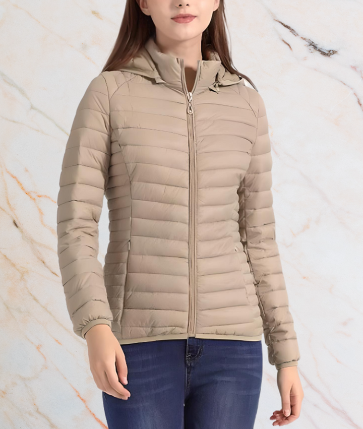 Slim Fit Puffy Jacket with Zipper | MAYLEE-S-Beige-State of Style