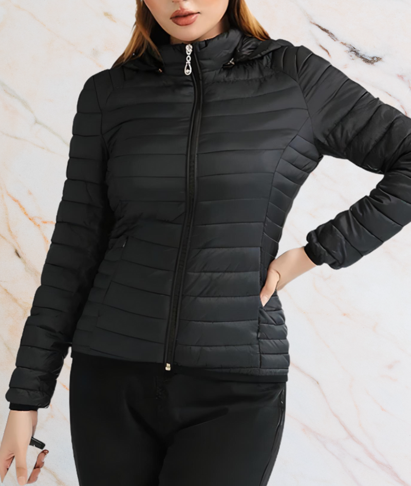 Slim Fit Puffy Jacket with Zipper | MAYLEE-S-Black-State of Style