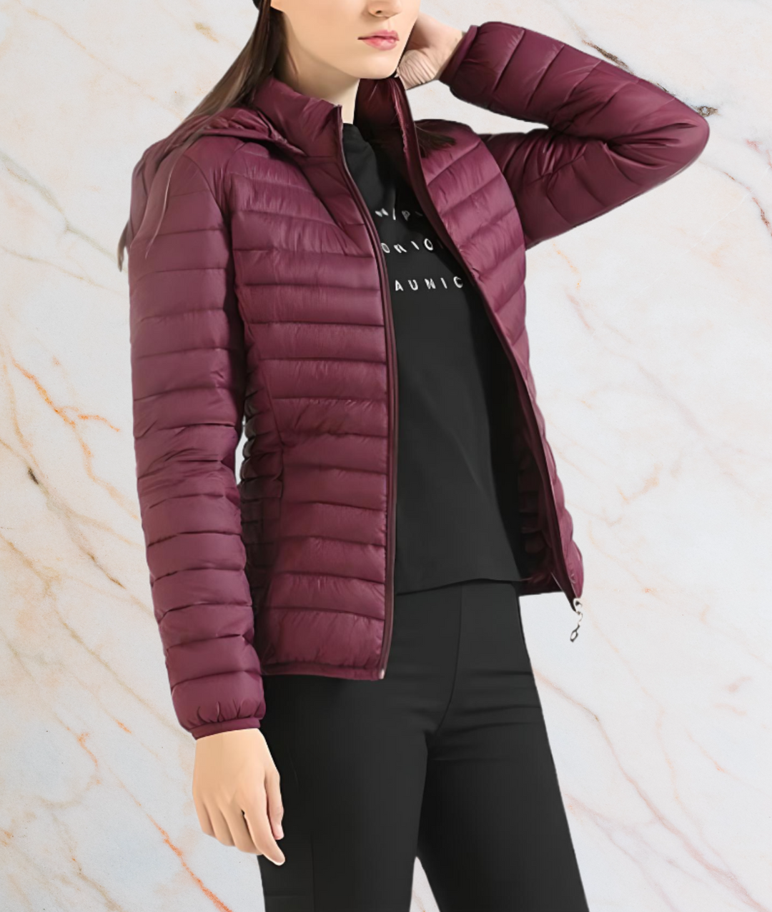 Slim Fit Puffy Jacket with Zipper | MAYLEE-S-Bugundy-State of Style
