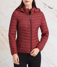 Slim Fit Puffy Jacket with Zipper | MAYLEE-S-Red-State of Style