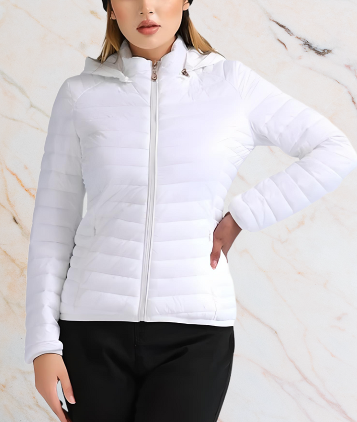 Slim Fit Puffy Jacket with Zipper | MAYLEE-S-White-State of Style
