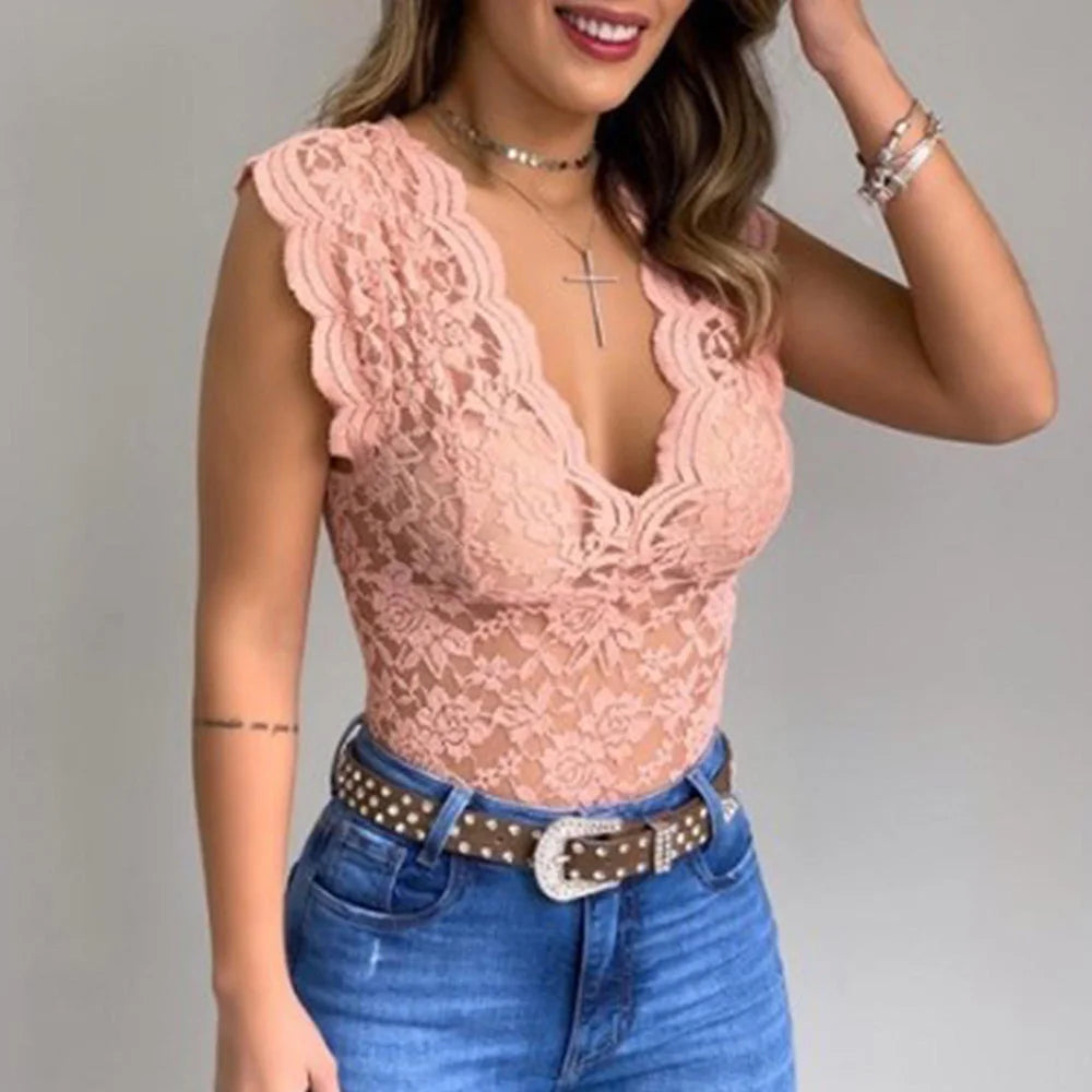 Slim Fit Sleeveless Lace Top - Elise-Pink-S-State of Style
