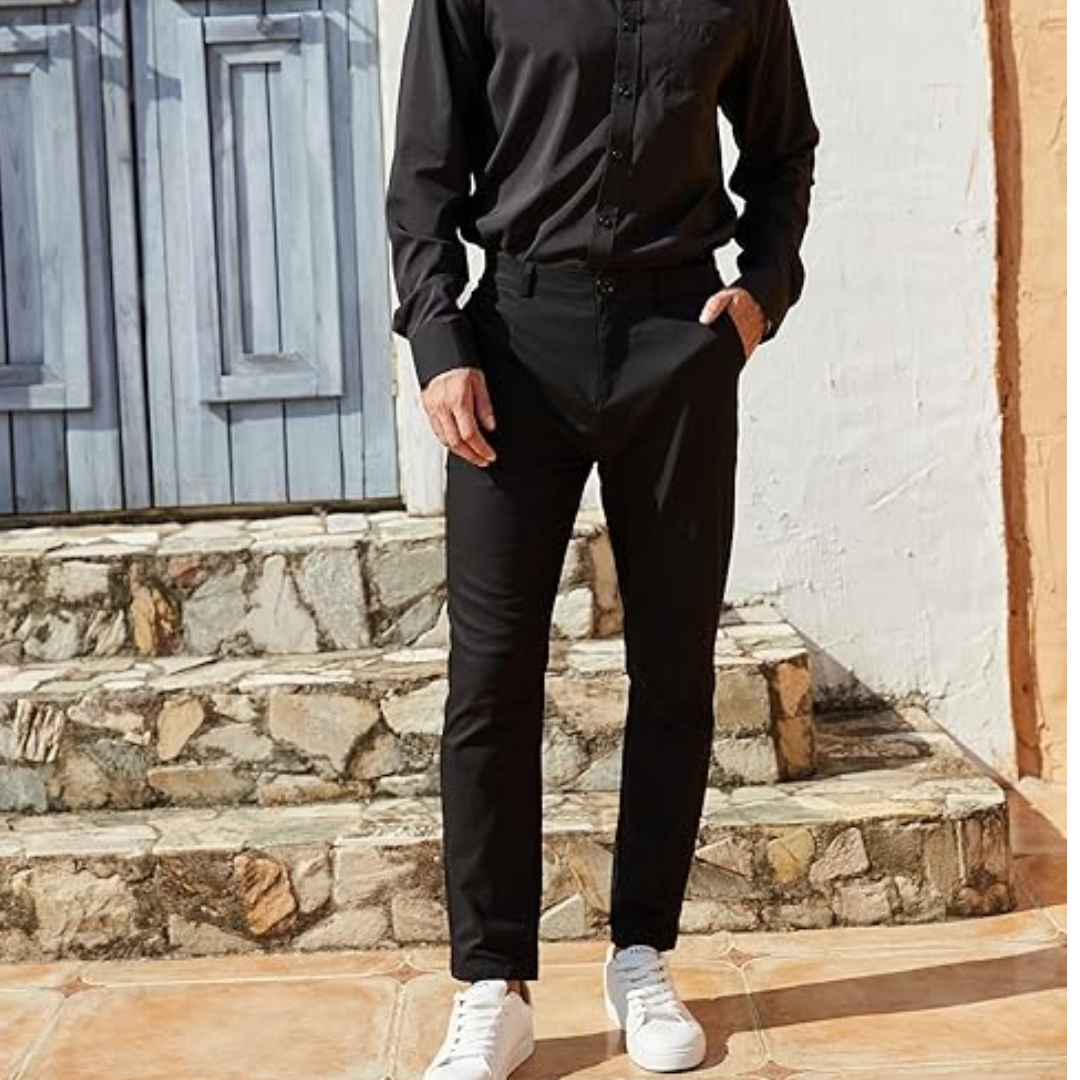 Slim Fit Stretch Men's Trousers - Boaz-Black-S-State of Style