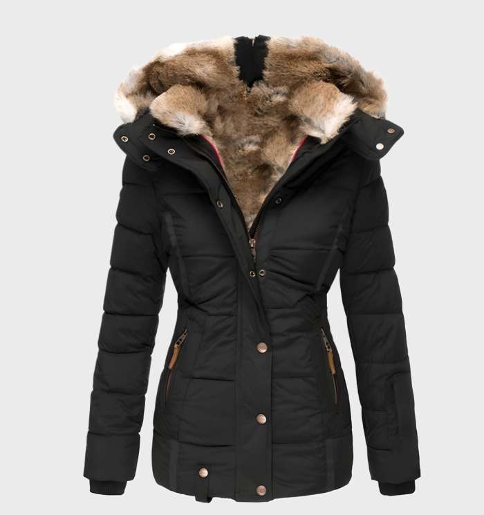 Slim Fit Women's Winter Jacket with Hood - Aurora-Black-S-State of Style