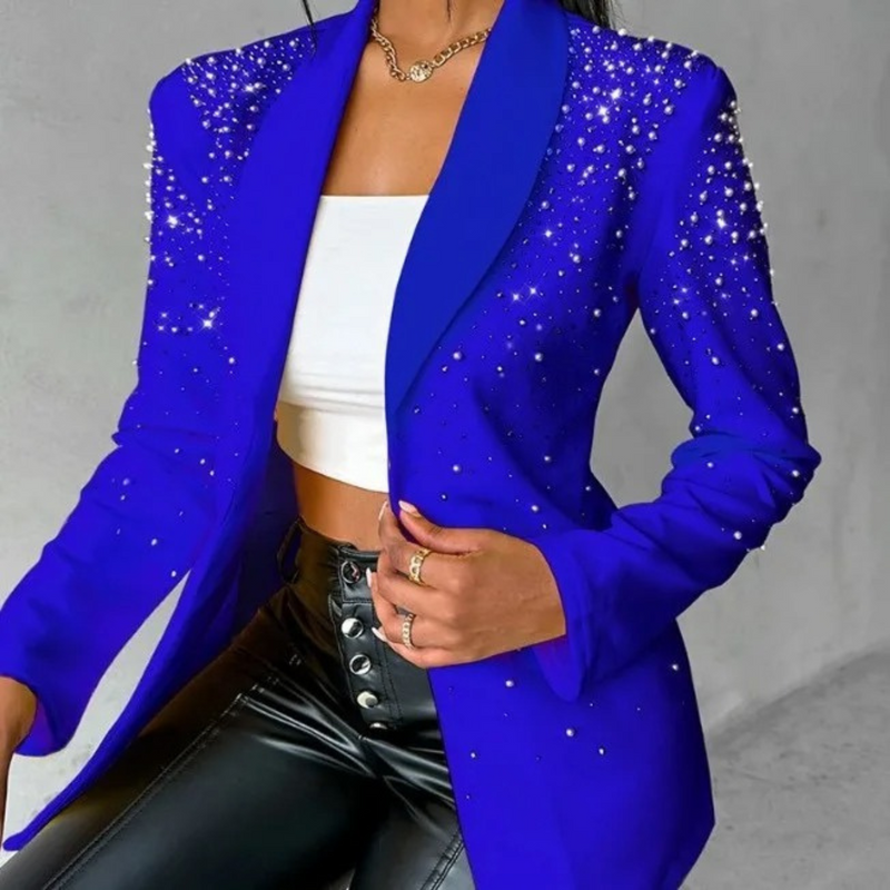 Slim Ladies Blazer with Pearl Details - Amara-Blue-S-State of Style