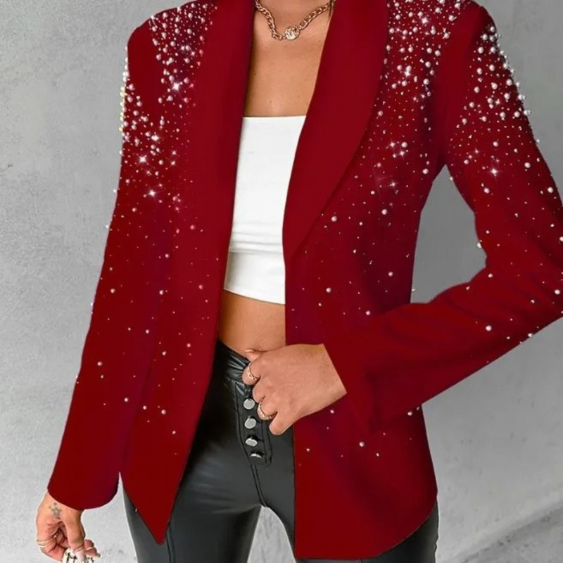 Slim Ladies Blazer with Pearl Details - Amara-Red-S-State of Style