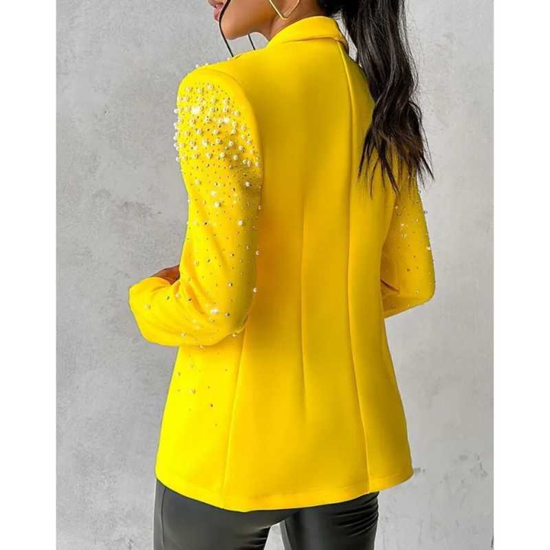 Slim Ladies Blazer with Pearl Details - Amara-Yellow-S-State of Style