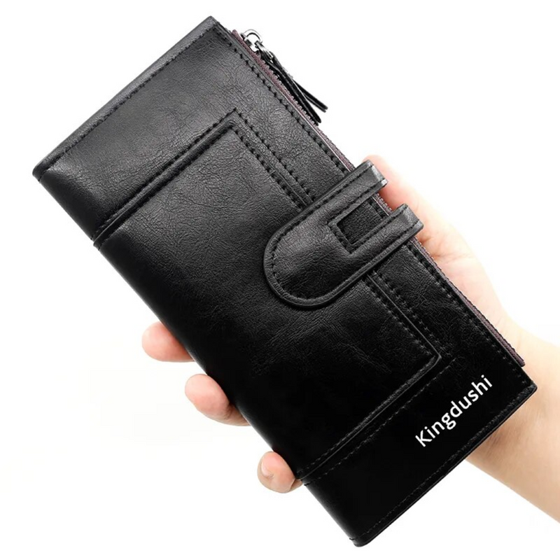 Slim Long Leather Wallet | Stylish & Functional with Double Zippers-Black-State of Style
