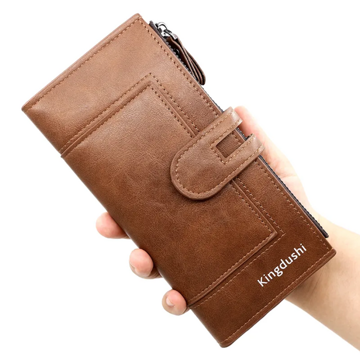 Slim Long Leather Wallet | Stylish & Functional with Double Zippers-Chocolate-State of Style