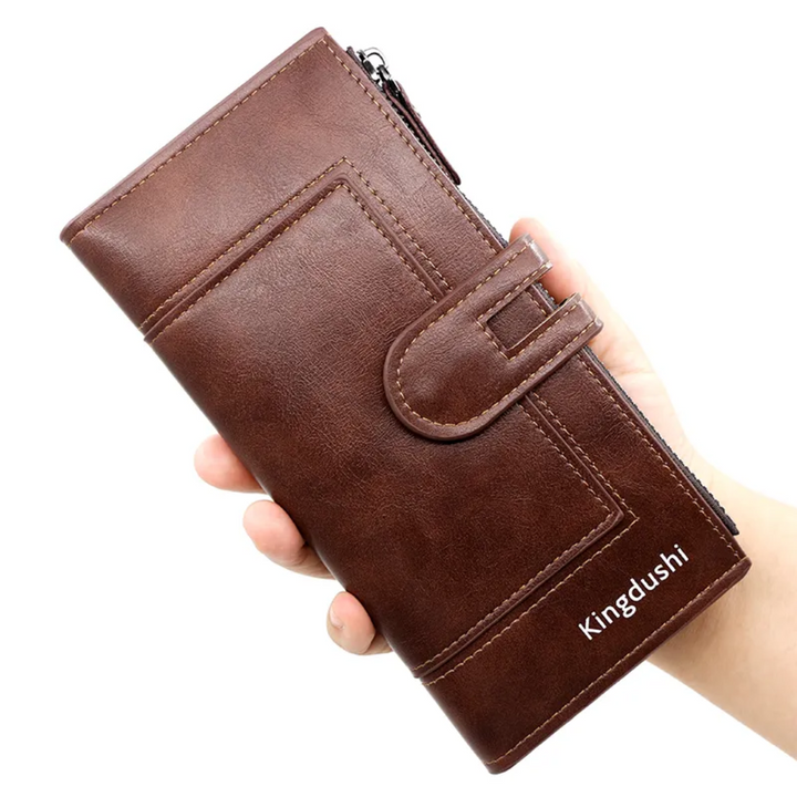 Slim Long Leather Wallet | Stylish & Functional with Double Zippers-Coffee-State of Style