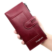 Slim Long Leather Wallet | Stylish & Functional with Double Zippers-Red-State of Style