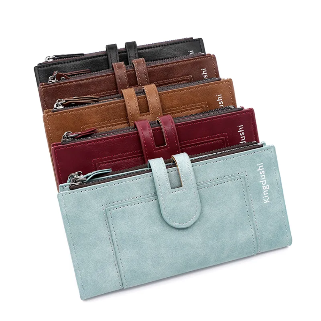 Slim Long Leather Wallet | Stylish & Functional with Double Zippers-Sky Blue-State of Style