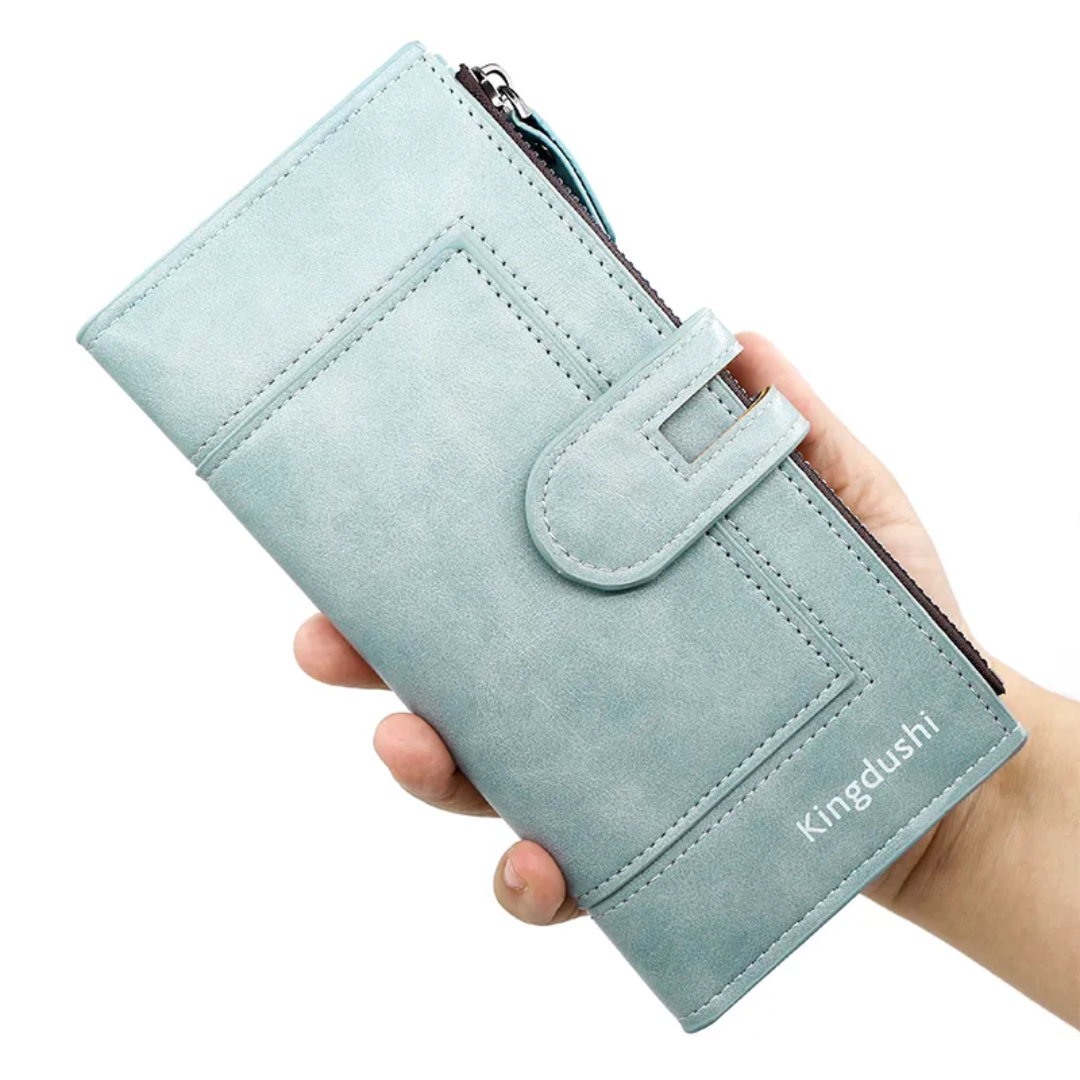 Slim Long Leather Wallet | Stylish & Functional with Double Zippers-Sky Blue-State of Style
