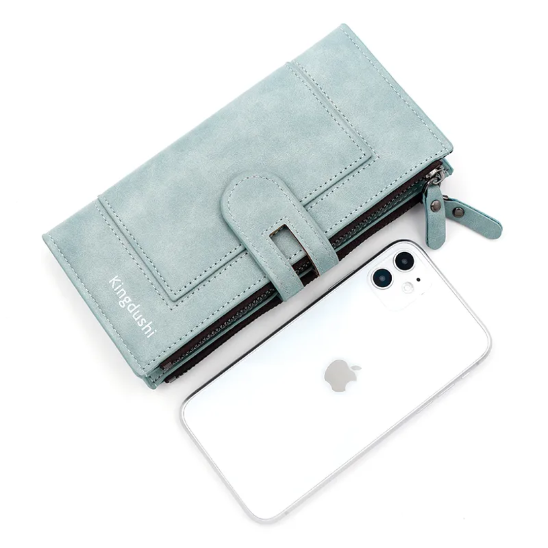 Slim Long Leather Wallet | Stylish & Functional with Double Zippers-Sky Blue-State of Style