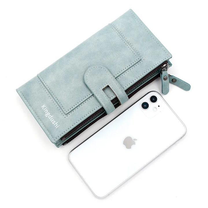 Slim Long Leather Wallet | Stylish & Functional with Double Zippers-Sky Blue-State of Style