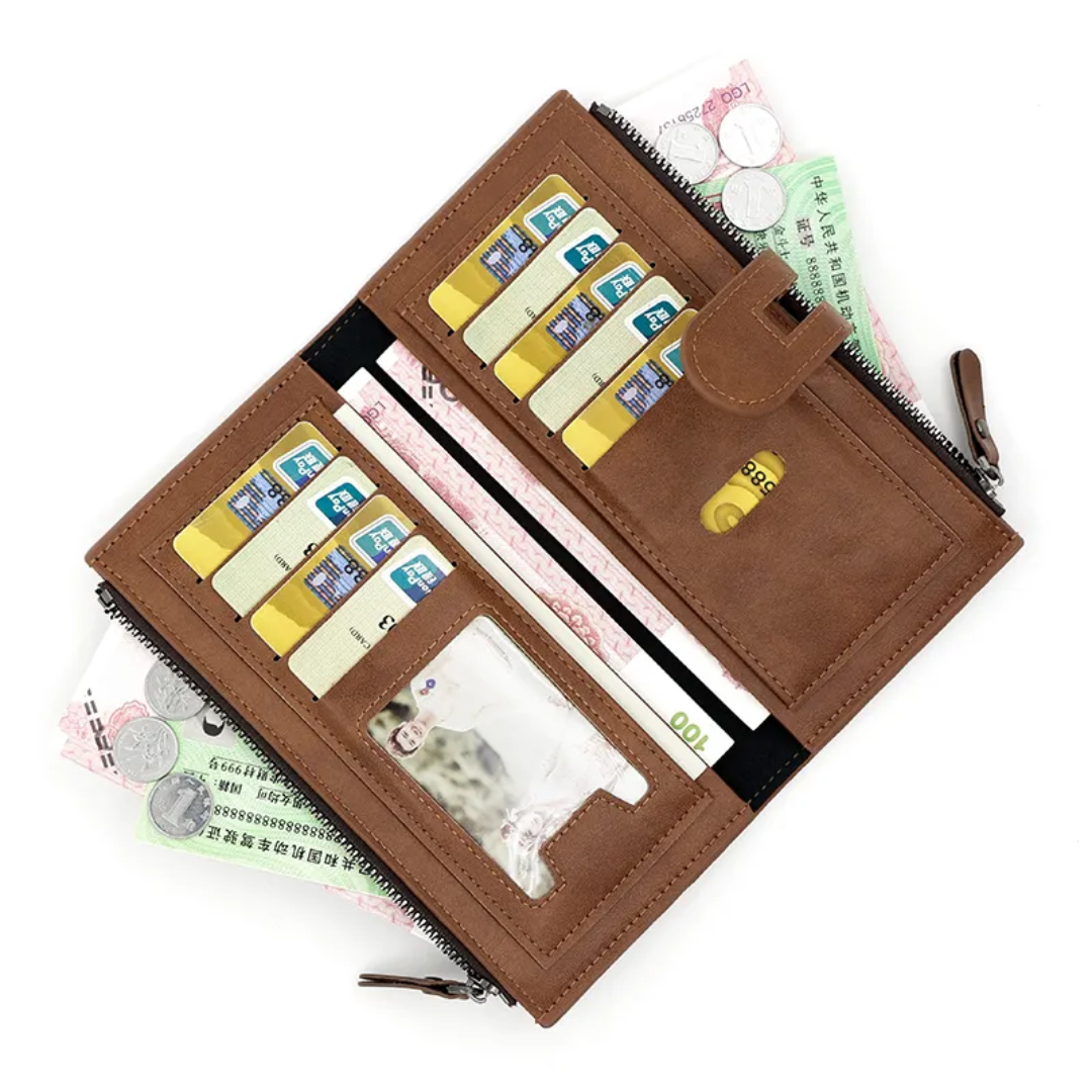 Slim Long Leather Wallet | Stylish & Functional with Double Zippers-Sky Blue-State of Style