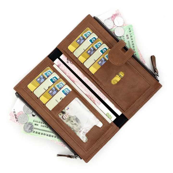 Slim Long Leather Wallet | Stylish & Functional with Double Zippers-Sky Blue-State of Style