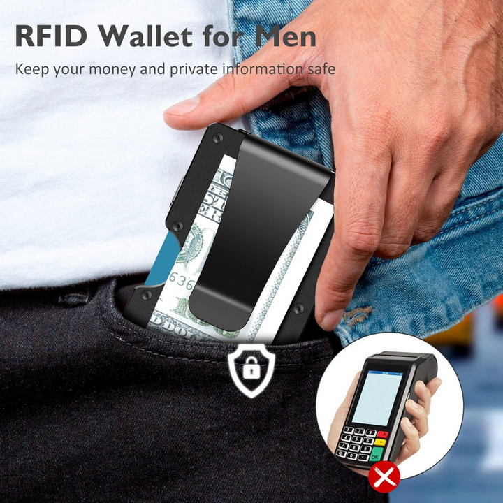 Slim RFID-Blocking Wallet made of Carbon Fibre with Money Clip - CarbonVault-Black-State of Style