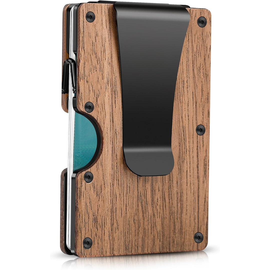 Slim RFID-Blocking Wallet made of Carbon Fibre with Money Clip - CarbonVault-Wood-State of Style