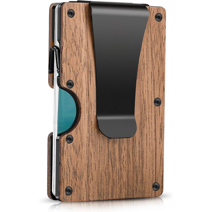 Slim RFID-Blocking Wallet made of Carbon Fibre with Money Clip - CarbonVault-Wood-State of Style