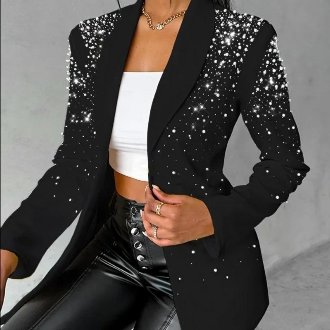 Slim Women's Blazer with Pearl Details - Amara-Black-S-State of Style