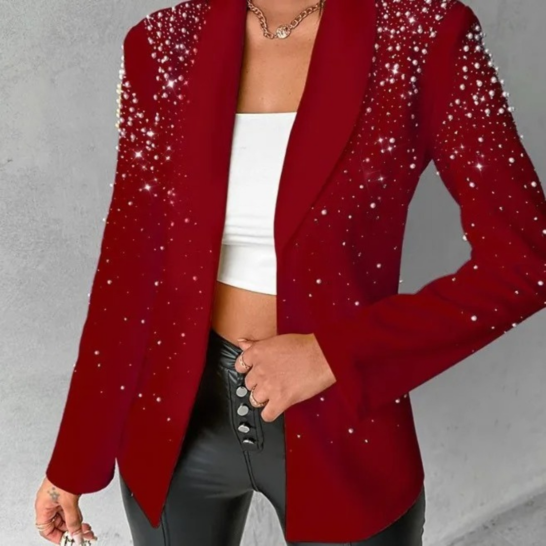 Slim Women's Blazer with Pearl Details - Amara-Red-S-State of Style