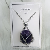 Small Natural Crystal Stone Bracelet Necklace - Iris-Amethyst-Silver-State of Style