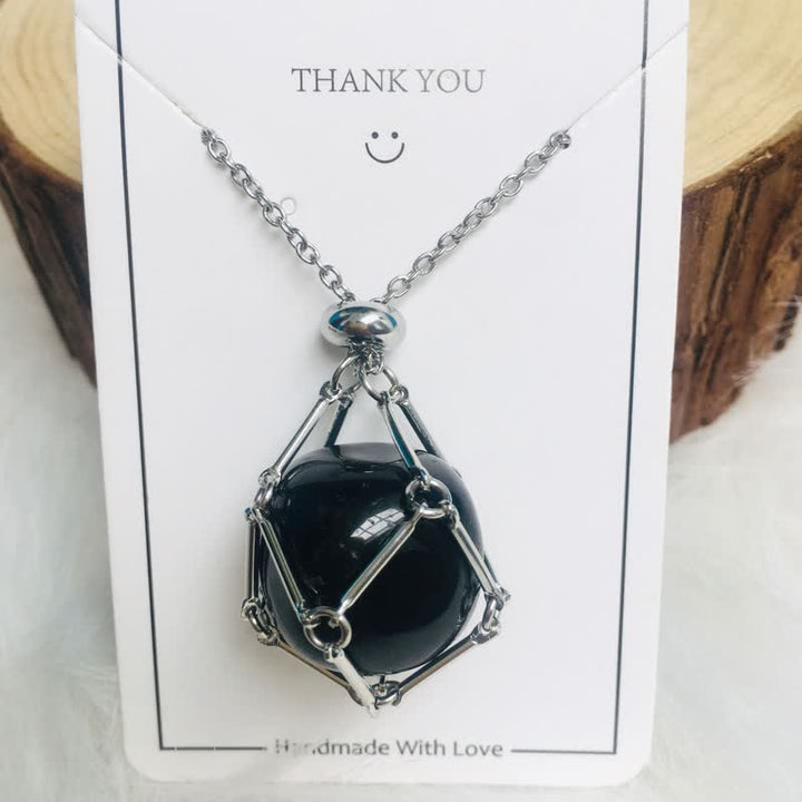 Small Natural Crystal Stone Bracelet Necklace - Iris-Obsidian-Silver-State of Style