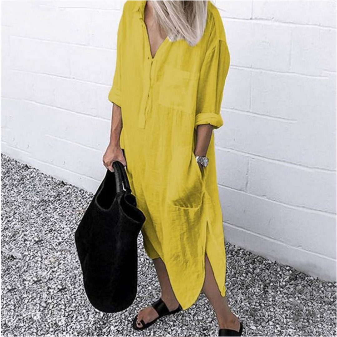 Smooth and Comfortable Long Summer Dress - Mila-Yellow-S-State of Style
