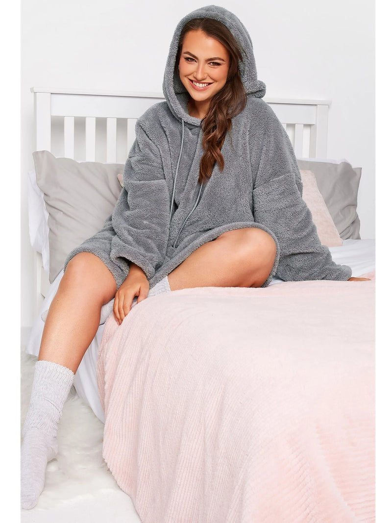 Snuggle Plus Oversized Teddy Hoodie Dress-Grey-3XL-State of Style